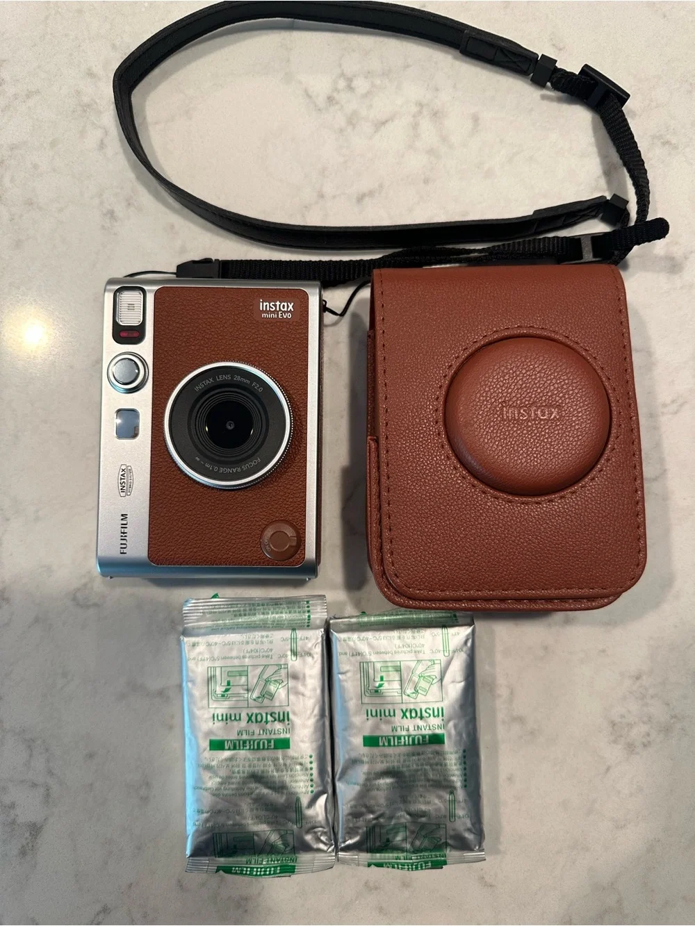 Fujifilm Instax Mini Evo Instant Camera — Brown & Silver